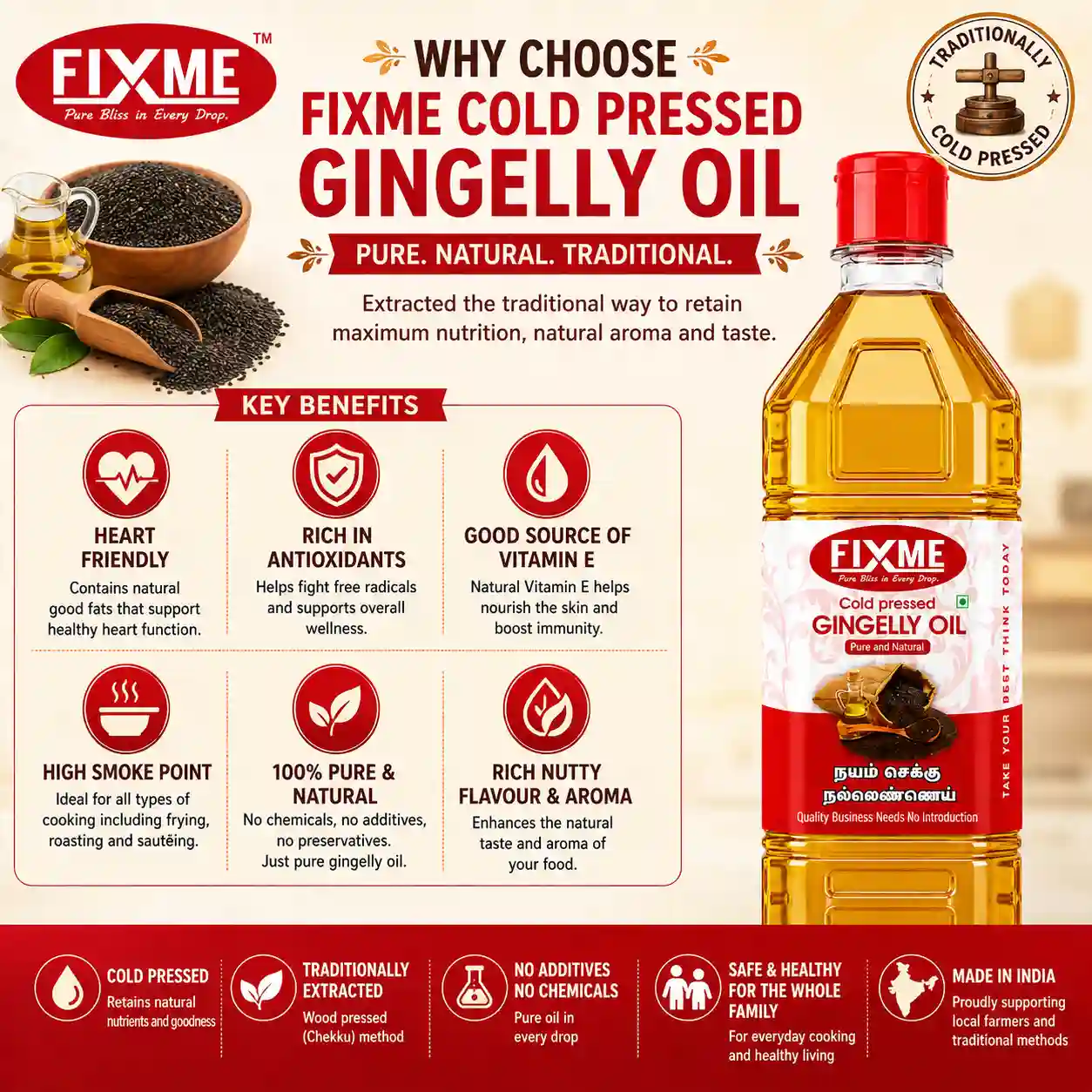 Fixme Cold Pressed Gingelly Oil - Image 7